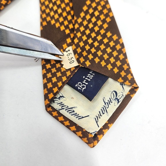 Vtg NWT Briar Tie Mens Brown Orange Brown Geometric Funky Retro Pride of England - Picture 3 of 7